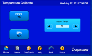 Temperature Calibration Screen for iAqualink